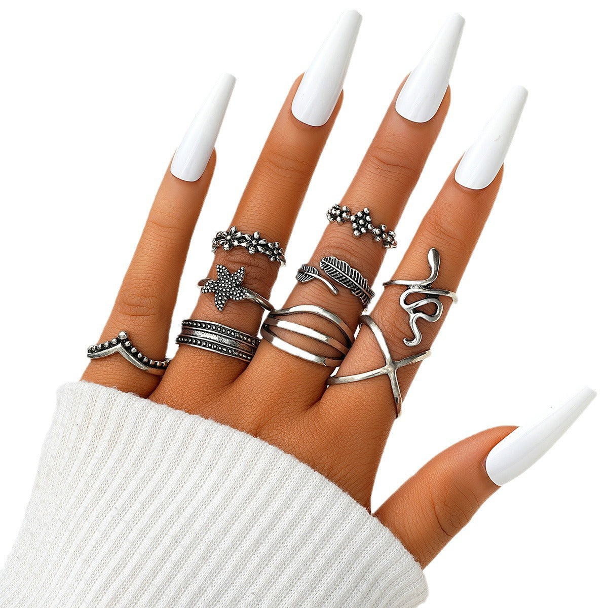 Simple Feather Star Ring Set