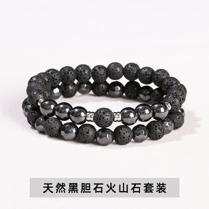 Natural black gallstone volcanic stone mixed bracelet