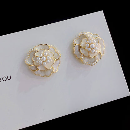 Pearl White Camellia Earrings