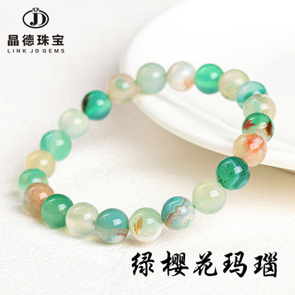 Natural green cherry blossom agate bead bracelet.