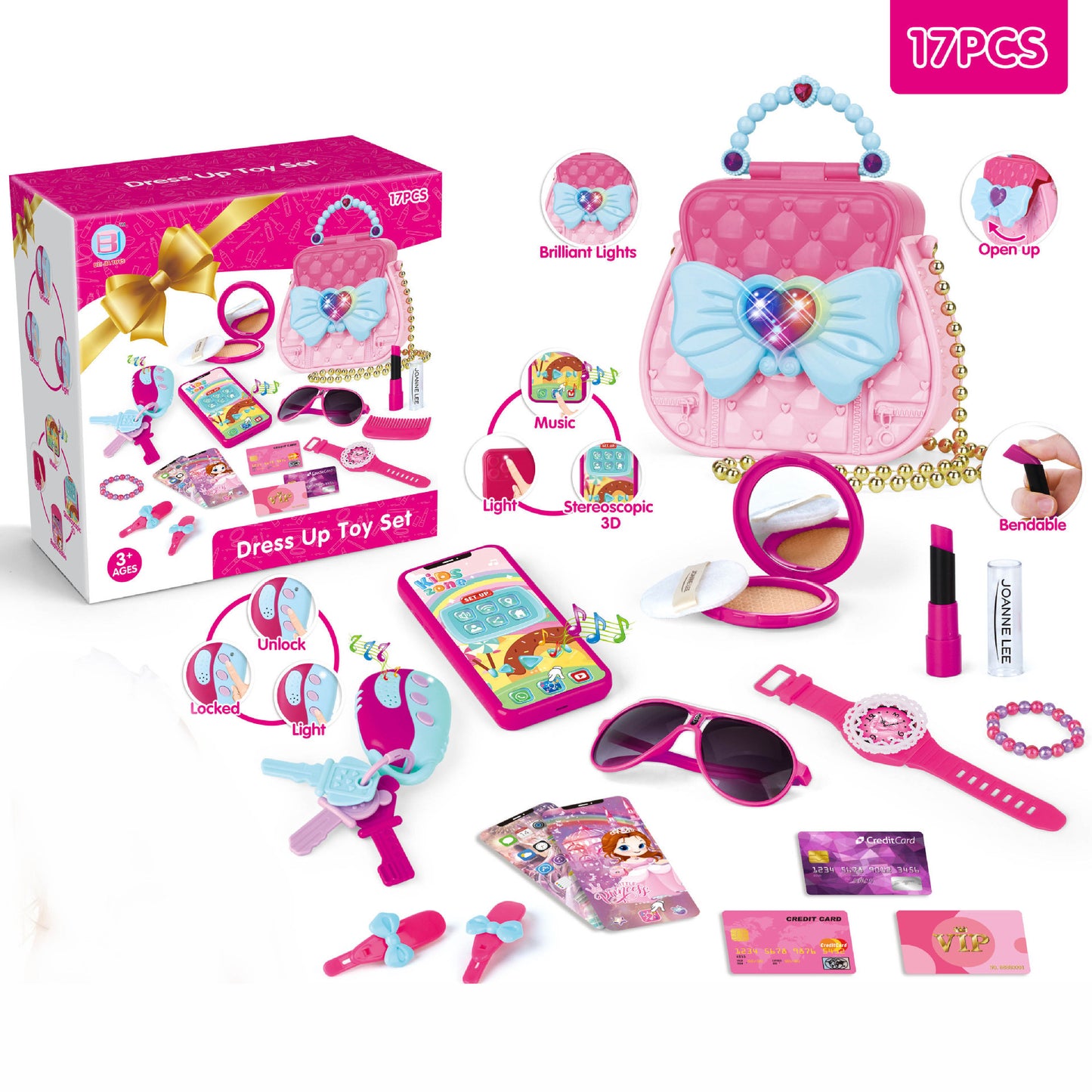 Children's Makeup Kit for Girls: Pretend Play Princess Makeup Handbag Set