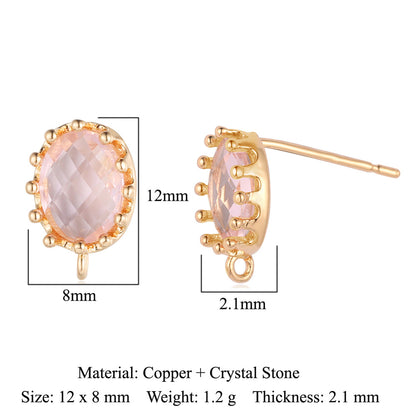 10 pcs/pack, drop-shaped brass crystal glass stud earrings.