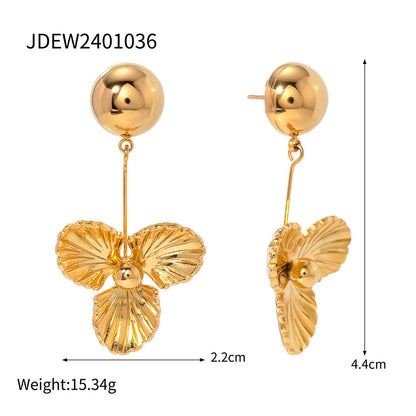 Hemisphere Three-petal Flower Pendant Earrings