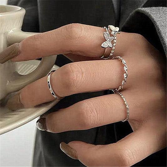 Fashion Butterfly Spiral Four-piece Ring Set