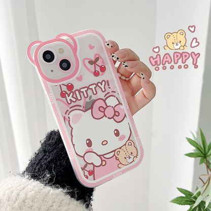 Apple 15 Pro Bear Ears Hello Kitty iPhone 12/11 Full Cover Cartoon