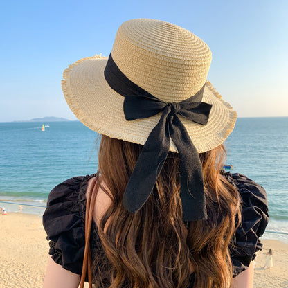 Sombrero de ala ancha transpirable versátil con lazo para mujer de primavera y otoño de Corea 