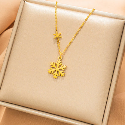 Novo colar minimalista com pingente de floco de neve, aço titânio, banhado a ouro 18K, corrente de clavícula feminina 