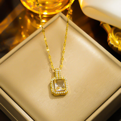 Hip-hop Style Solid Square Zircon Pendant Necklace