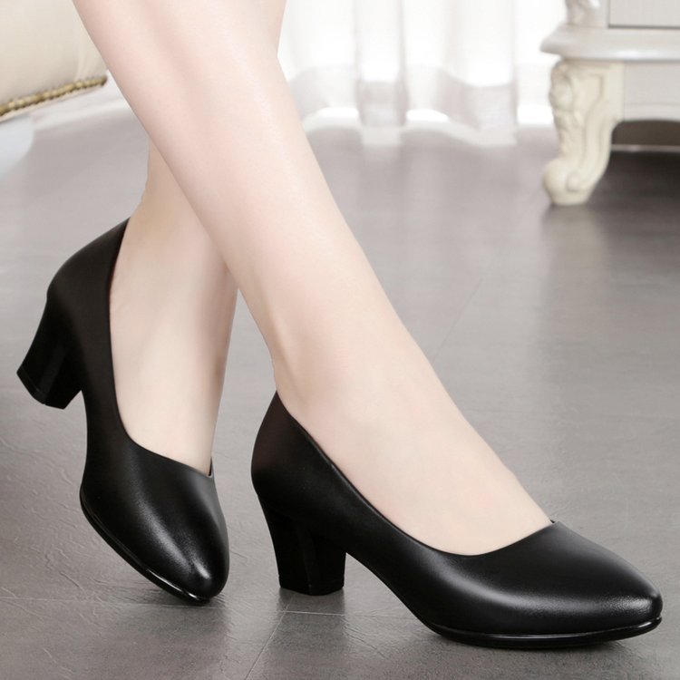 Women's work shoes black leather shoes