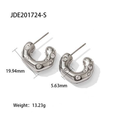 Hammered Zirconia C-Shaped Steel Hoop Earrings