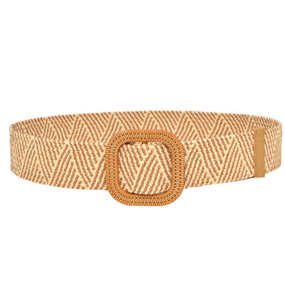 Woven Wooden Buckle Women's Waist Seal