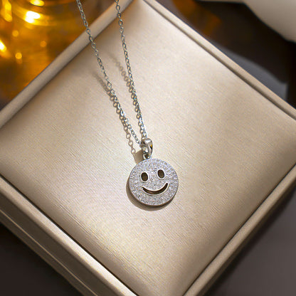 Korean Style Smiley Face Pendant Necklace Stainless Steel