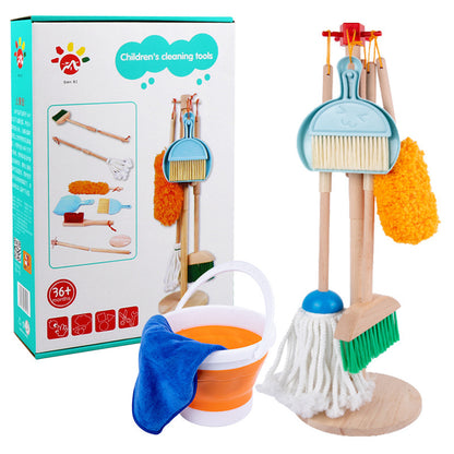 Children's Wooden Pretend Play Cleaning Set: Early Education Fun Broom, Sweeping and Mopping Cleaning Tools for Pretend Housekeeping