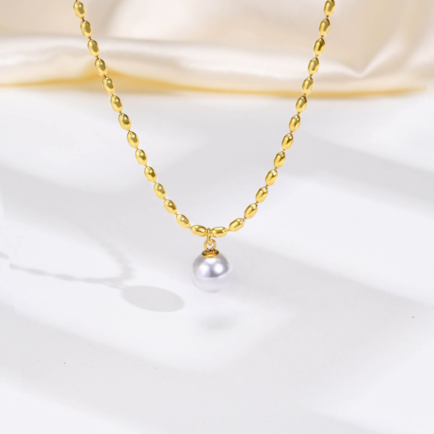 18K Gold Rice Pearl Necklace