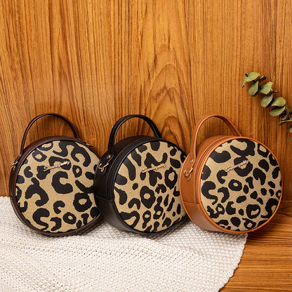 Vintage leopard print small round bag