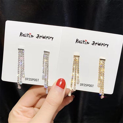 Flash diamond fringed zircon earrings