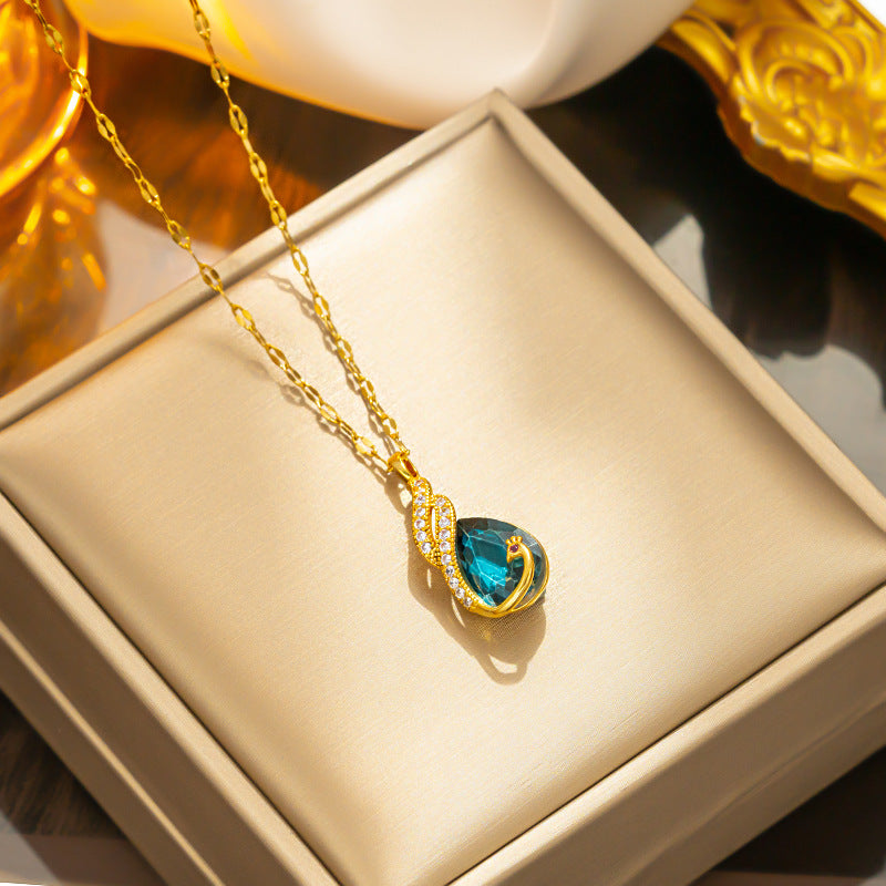 Colorful Blue Peacock Crystal Necklace Women Fashion Clavicle Chain