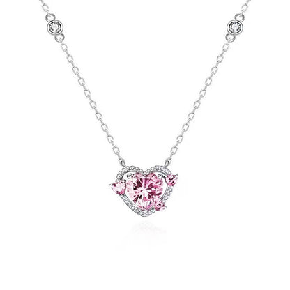 Heart-shaped pink diamond love clavicle necklace