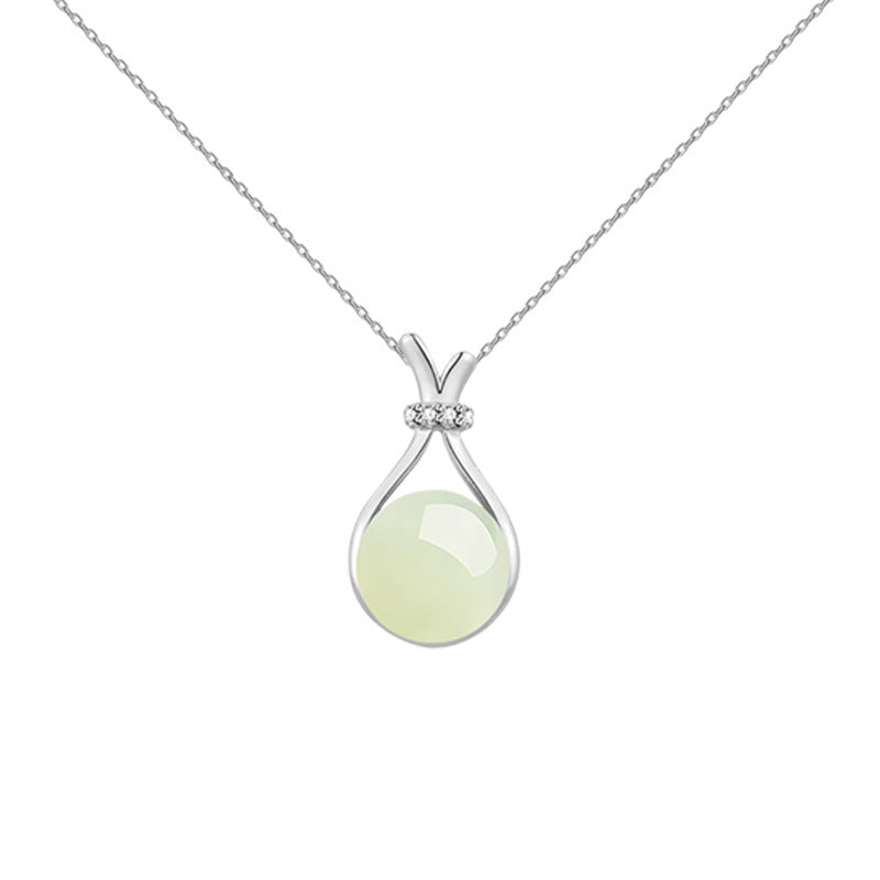 Imitation Hetian jade lucky bag titanium steel necklace