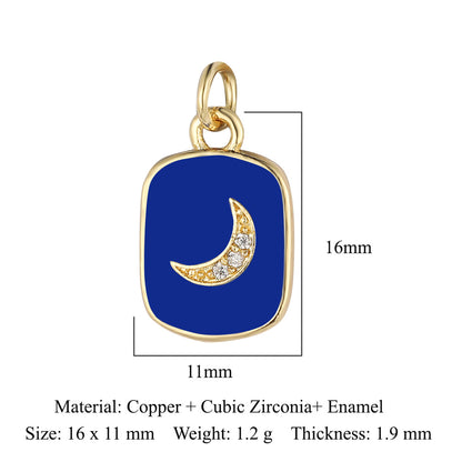 Dripping oil crown moon tag copper zircon pendant