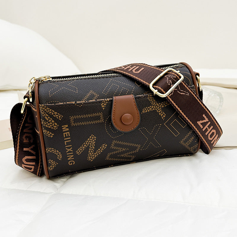 Retro versatile printed letter texture women's bag