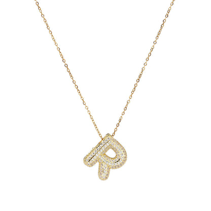 fashion A-Z Copper Zircon Letter Necklace Pendant