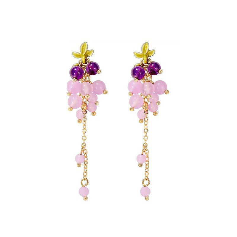 Pink long flower earrings for women