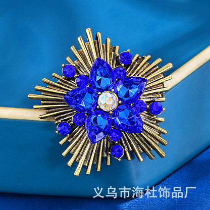 sapphire blue crystal glass brooch