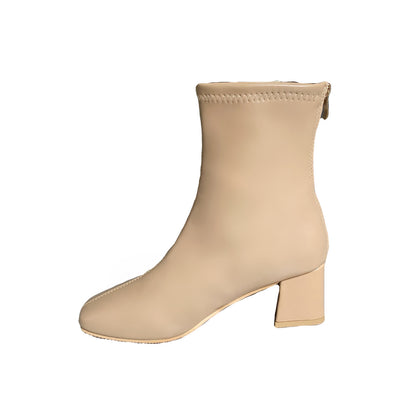 Cotton short boots square heel