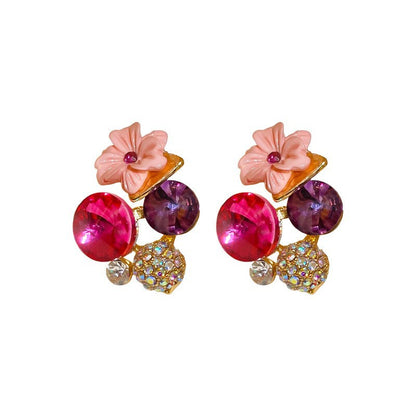 Pendientes de moda con forma de flor de diamante en colores contrastantes 