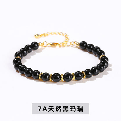 7A Natural Black Agate Powder Crystal Bead Bracelet