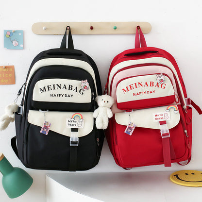 4-piece school bag Oxford cloth contrast color backpack