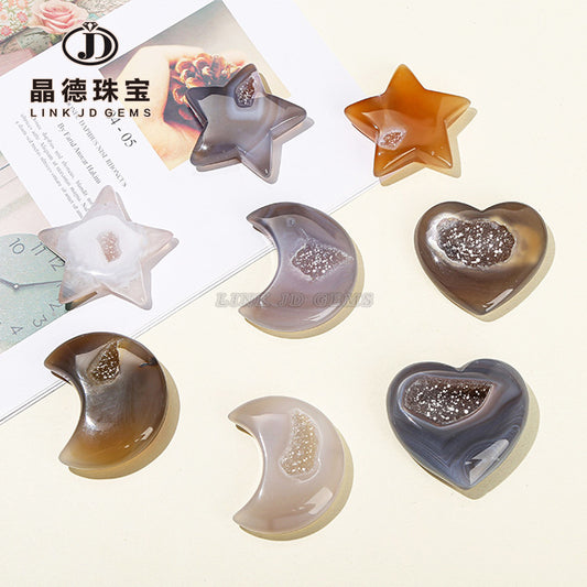 Natural agate crystal hole star moon love shaped loose beads