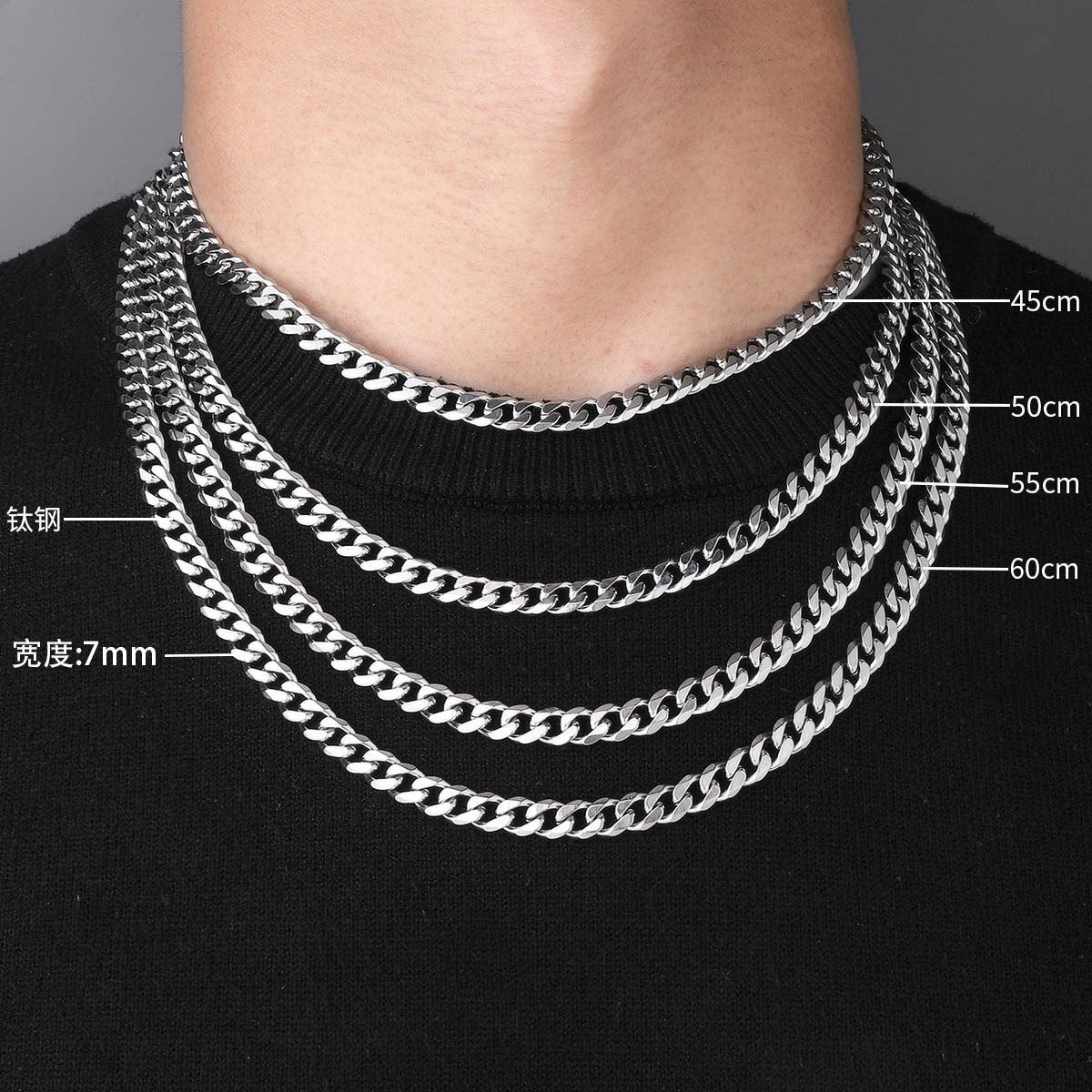 3-9Mm Titanium Steel Single Buckle Six-Sided Cuban Chain Necklace