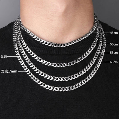 3-9Mm Titanium Steel Single Buckle Six-Sided Cuban Chain Necklace