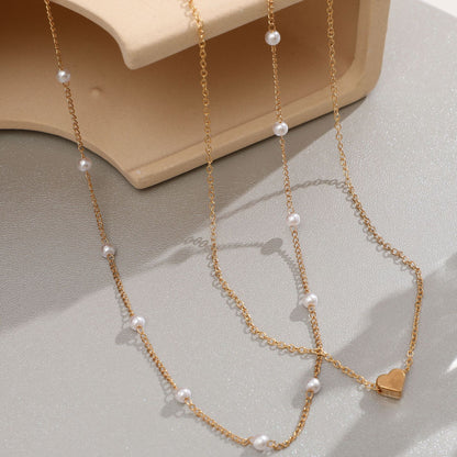 Copper Heart Pearl Multi-layer Clavicle Necklace