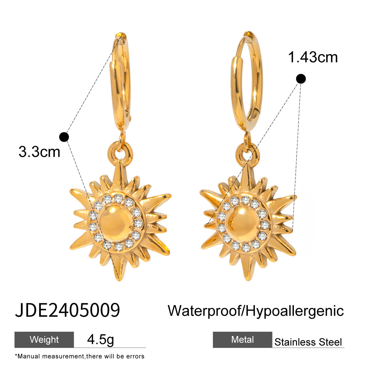 Sun pendant earrings with rhinestones