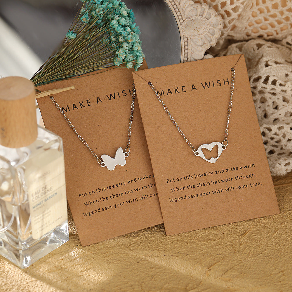 Alloy Hollow Butterfly Card Necklace Silver