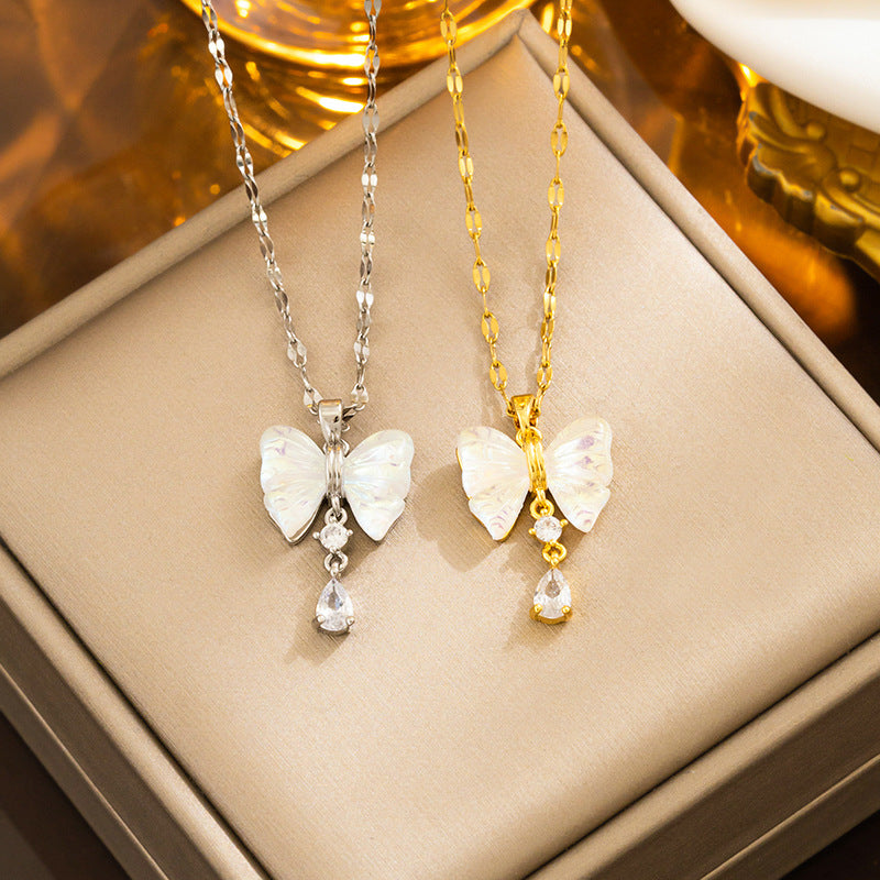 Elegant White Butterfly Titanium Steel Necklace