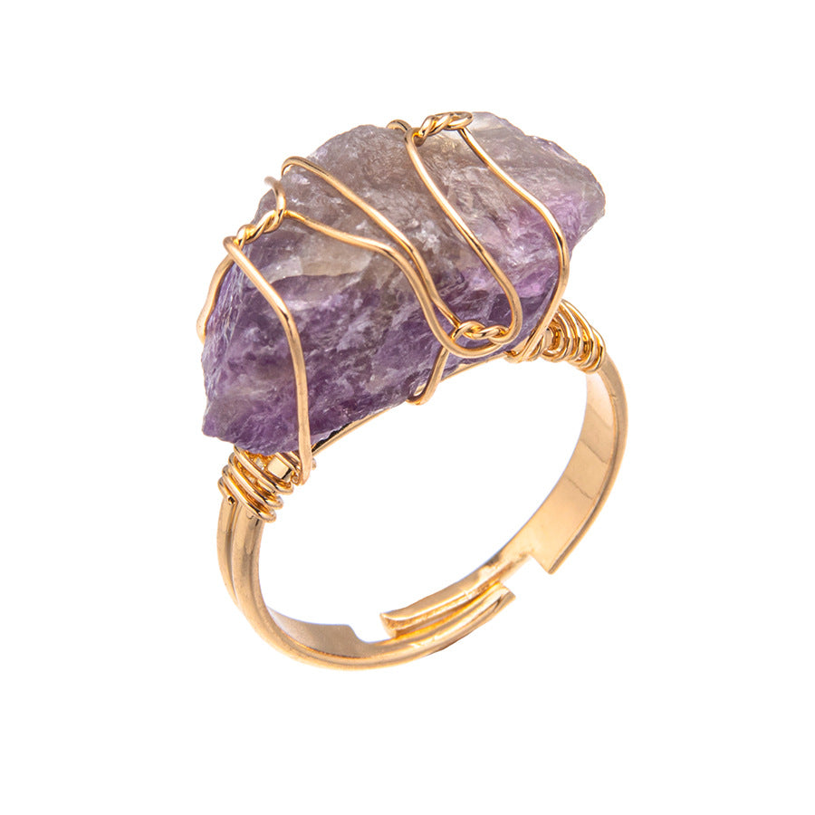 Original stone wire wrapped color preservation ring