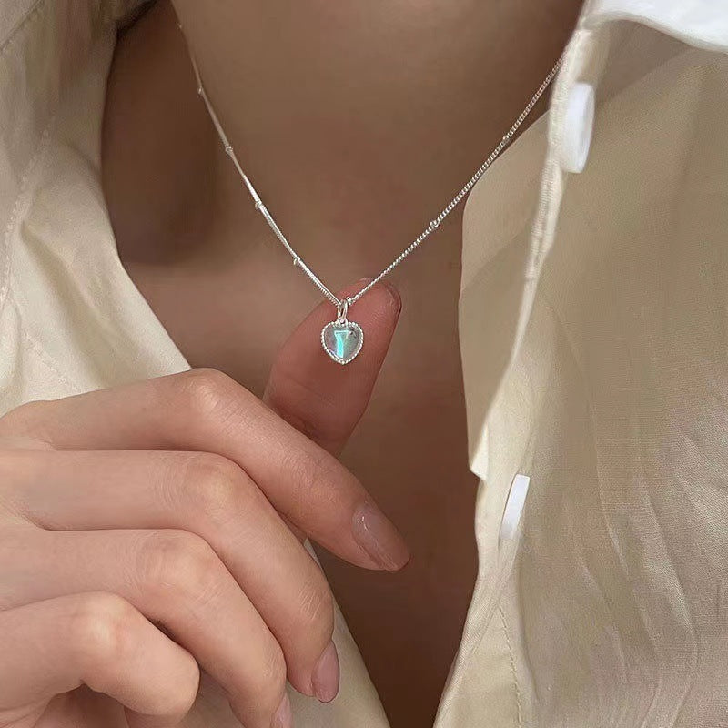 Gradual change colorful stone love clavicle chain necklace