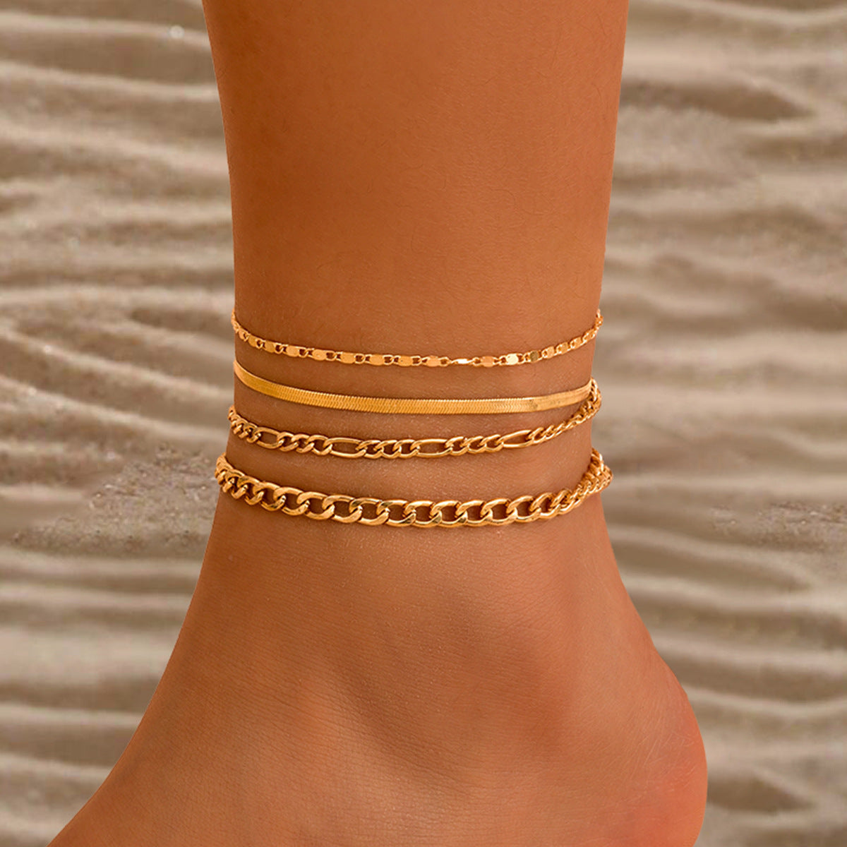 Love Beaded Punk Chain Anklet Set