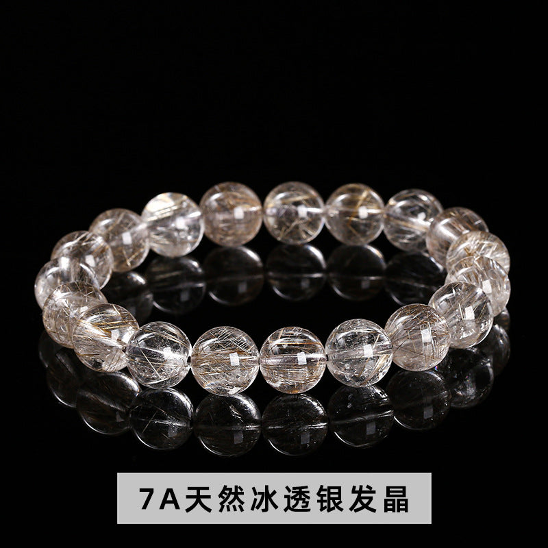 7A natural ice-transparent silver-haired wafer bead bracelet.