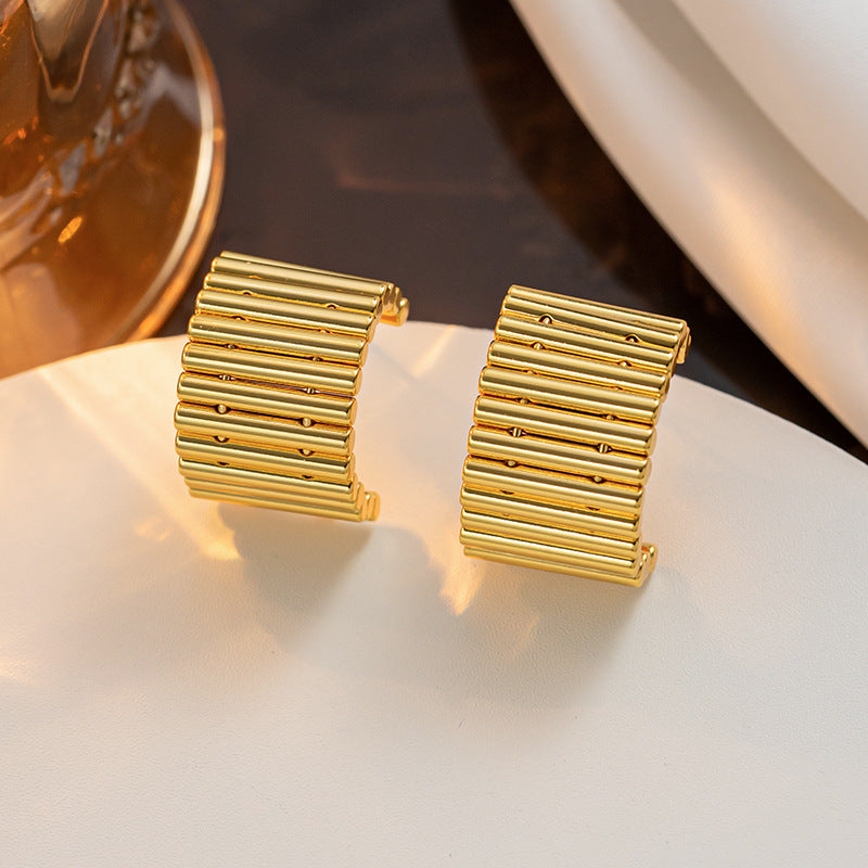 18K Gold Plated Stainless Steel Gear Design Hoop Earrings