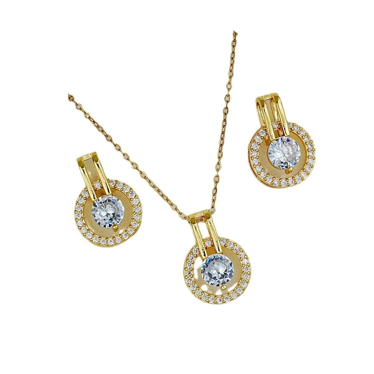 Stainless Steel Diamond Hollow Round Necklace Set