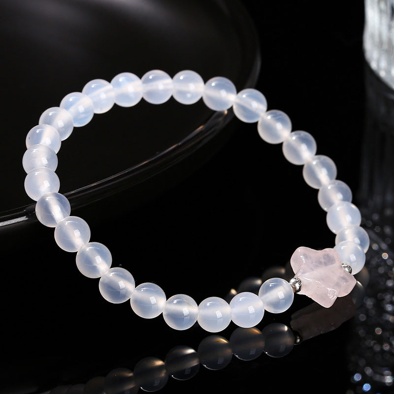 7A Natural White Agate Powder Crystal Pentagram Bracelet