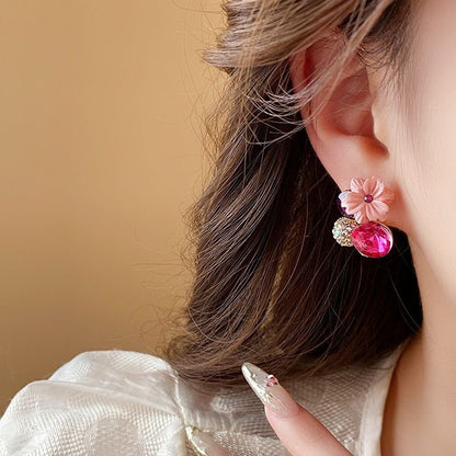 Pendientes de moda con forma de flor de diamante en colores contrastantes 