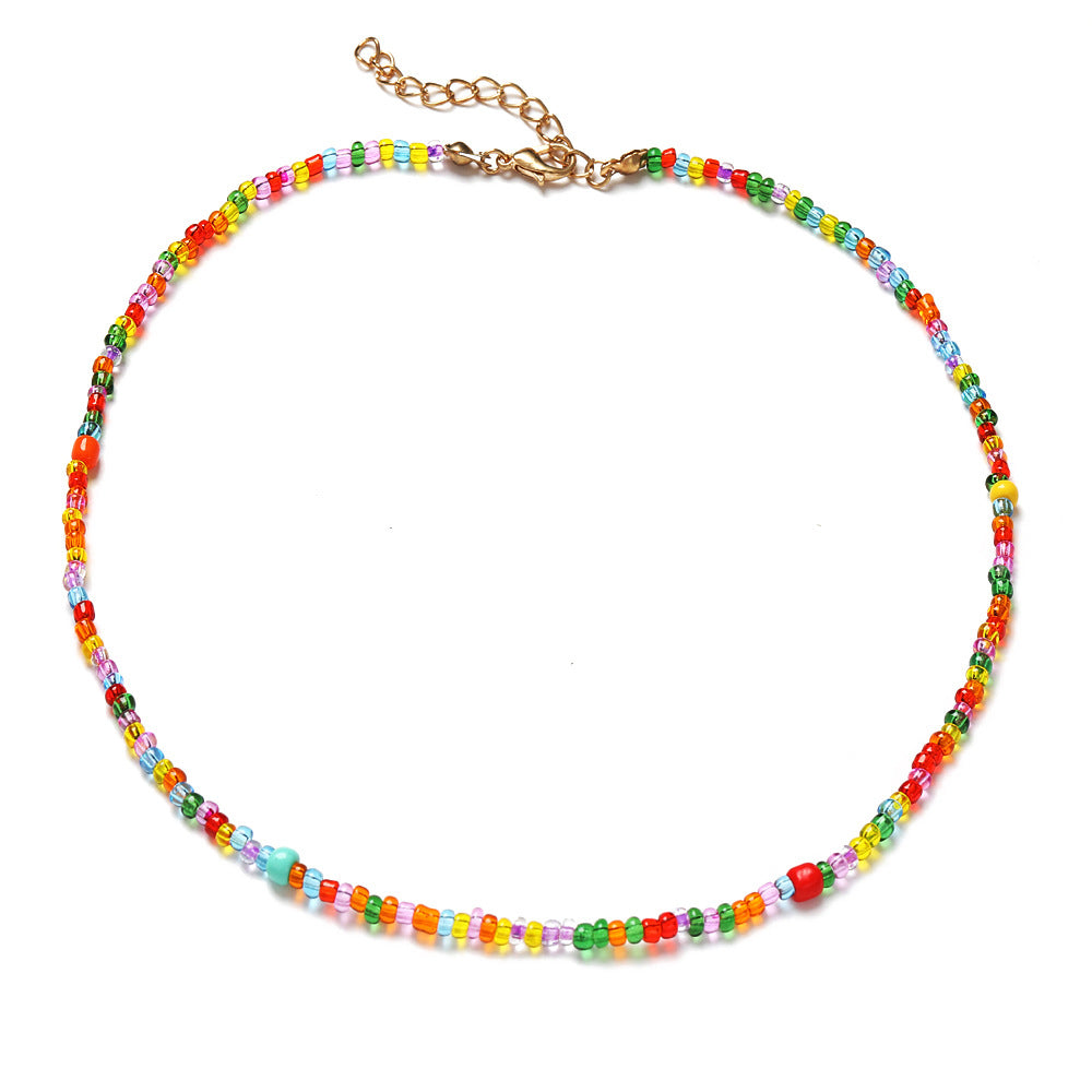 Handmade Beaded Colorful Rice Bead Necklace