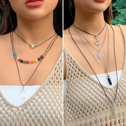 Imitation crystal stacked star and moon necklace