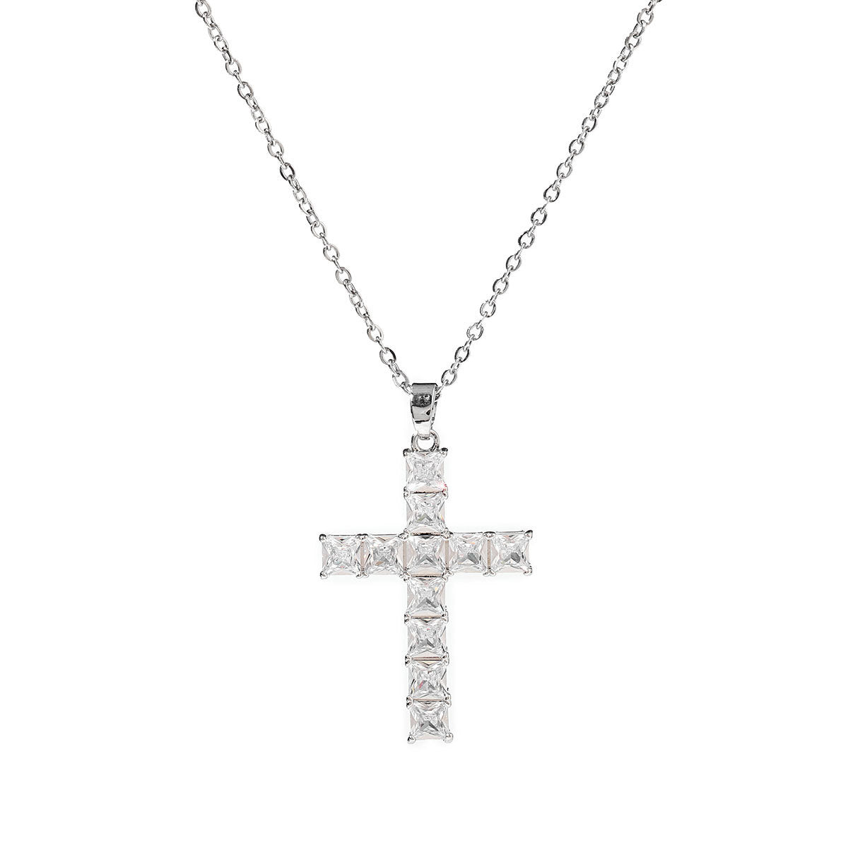 Cross pendant necklace full of diamonds square zircon